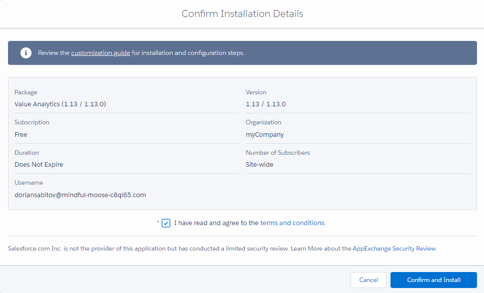 Confirm Installation Details