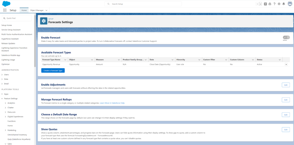 Create Forecast Type