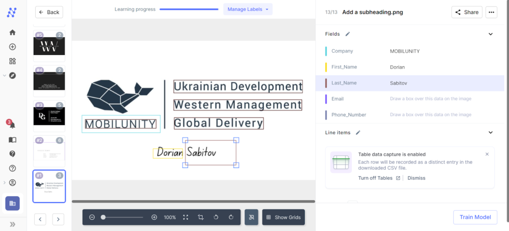 Training process of OCR AI platform