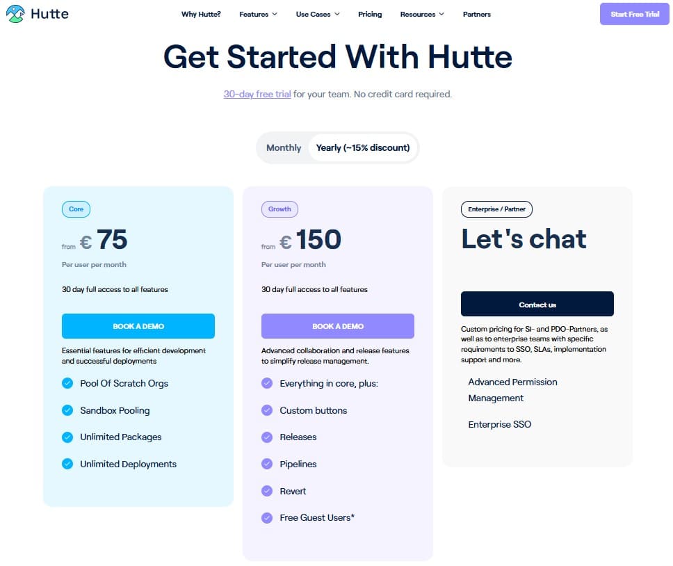 Hutte pricing webpage