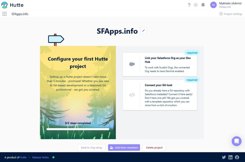 Linking the Salesforce Org and Git repository to the Hutte Project