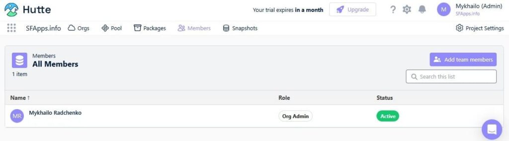 Members Tab in Hutte