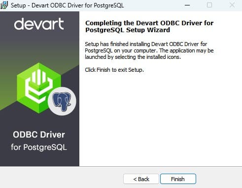 Confirmation of successful installation of Devart ODBC Driver for PostgreSQL