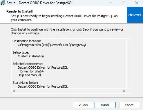Installation preview for Devart ODBC Driver for PostgreSQL