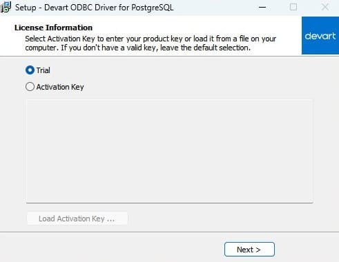 License information Devart ODBC Driver for PostgreSQL