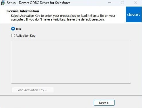 License information Devart ODBC Driver for Salesforce