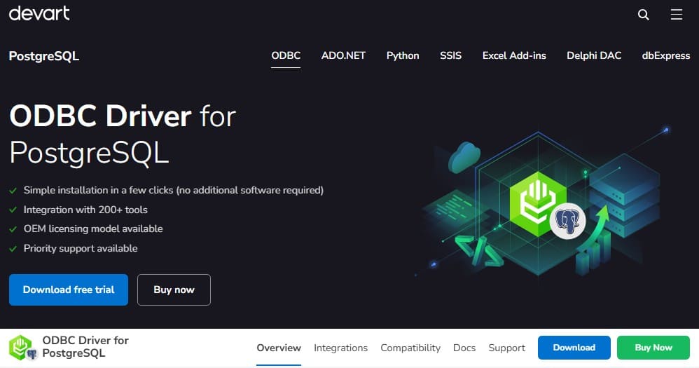 ODBC Driver for PostgreSQL on Devart website