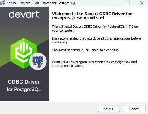 Setup Wizard for Devart ODBC Driver for PostgreSQL