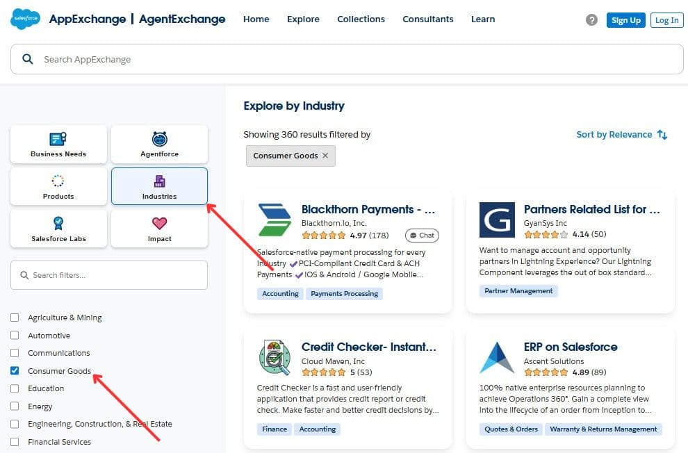 Consumer Goods industry category on AppExchange