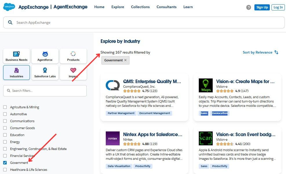 Government industry on AppExchange