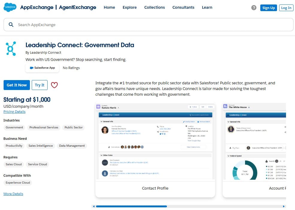 Leadership Connect Government Data on AppExchange