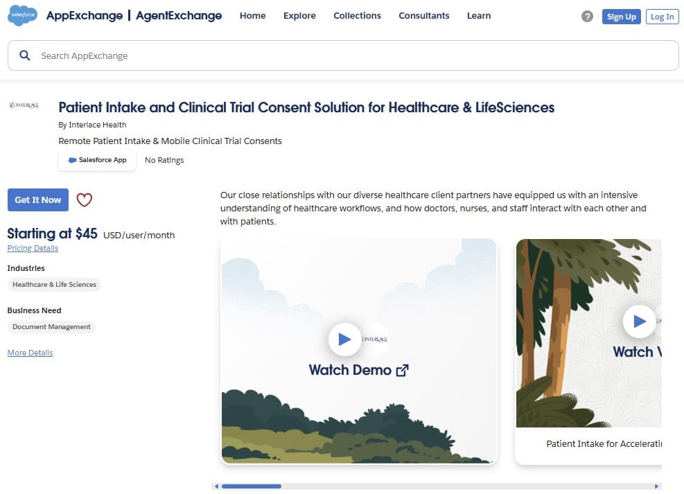 Interlace Health Patient Intake and Clinical Trial Consent Solution for Healthcare and LifeSciences on AppExchange