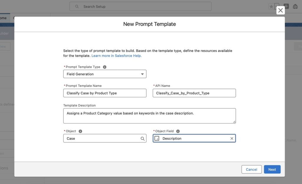 Salesforce New Prompt Template