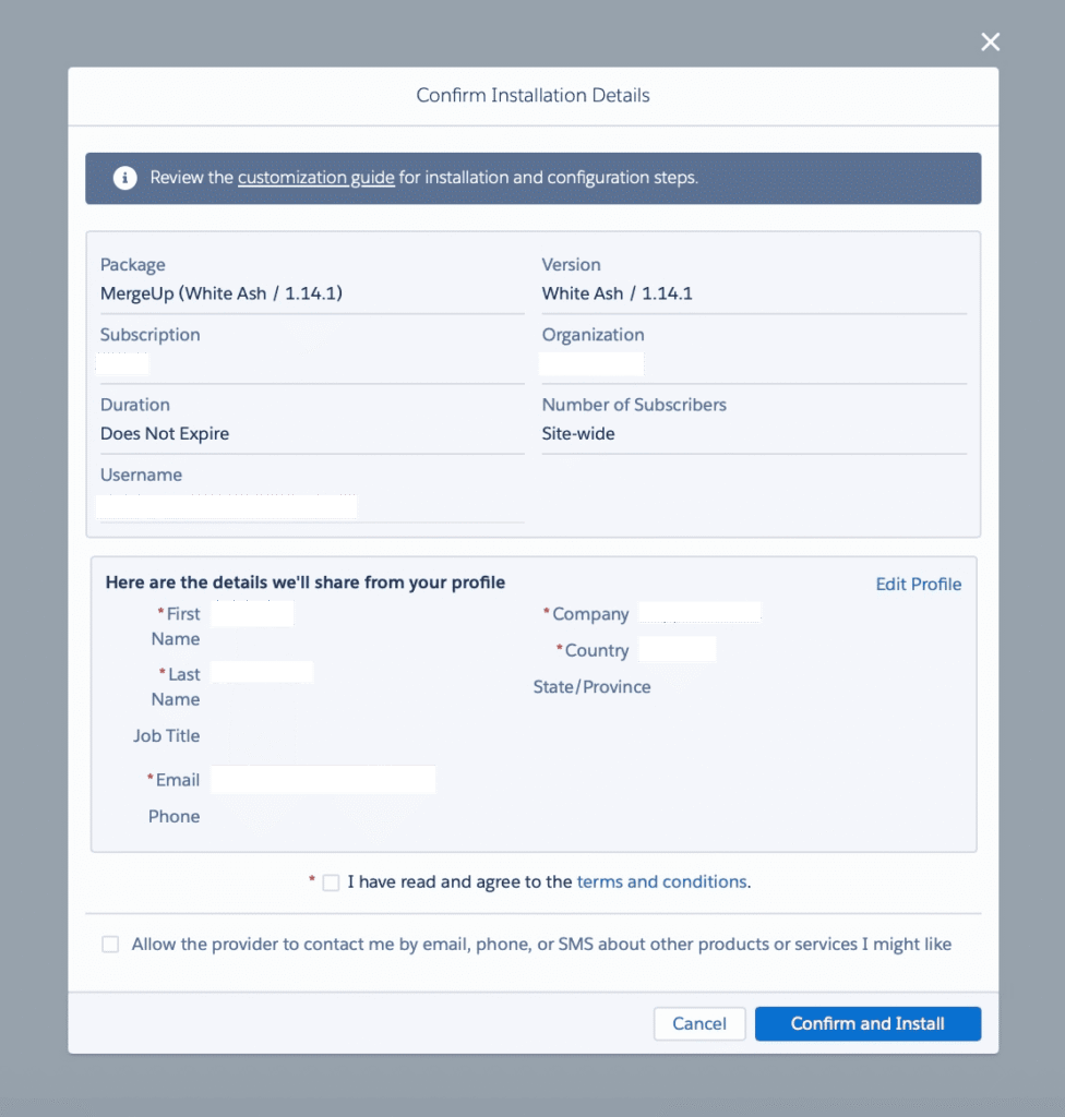 Confirm Installation Details