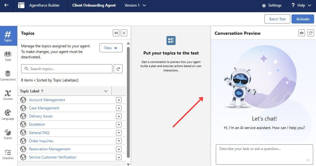 Conversation Preview in Agentforce Builder