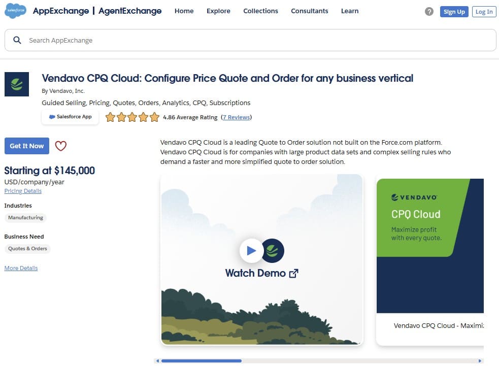 Vendavo CPQ Cloud on AppExchange