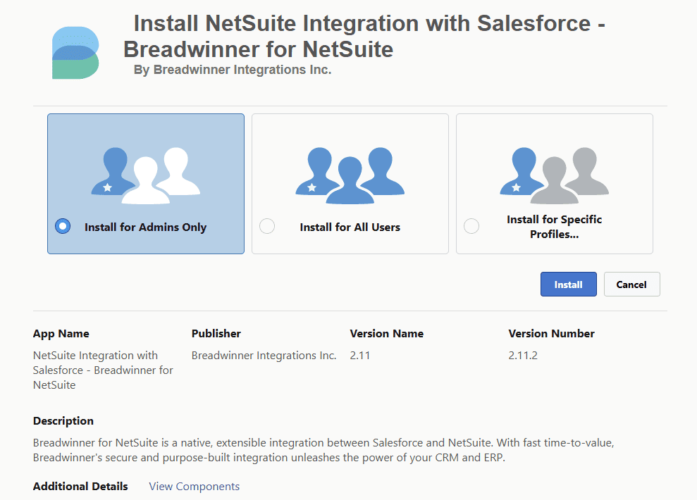 Breadwinner for NetSuite installation process