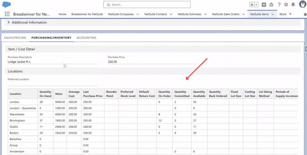 Implementation of inventory in Breadwinner for NetSuite