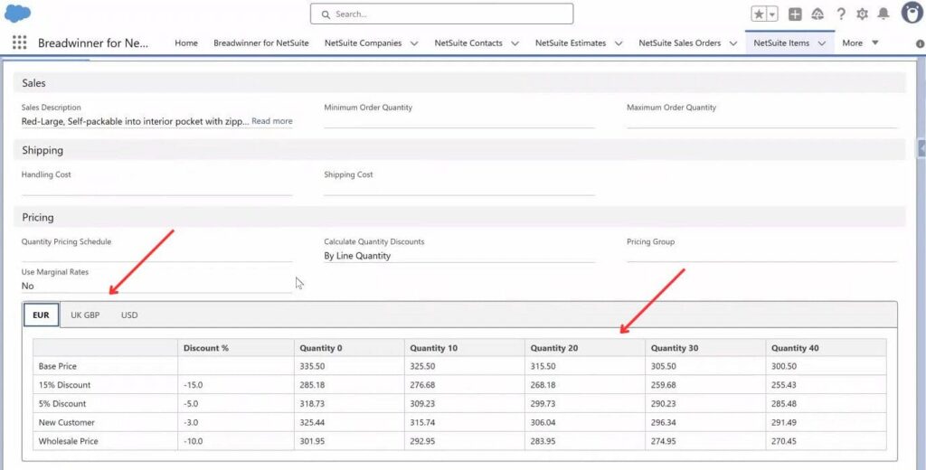 Implementation of multi-currency and multi-quantity pricing in Breadwinner for NetSuite