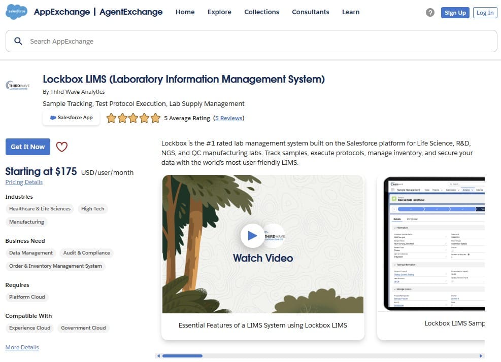 Lockbox LIMS on AppExchange