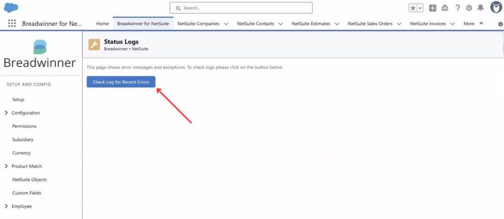 Status Logs in the Breadwinner for NetSuite