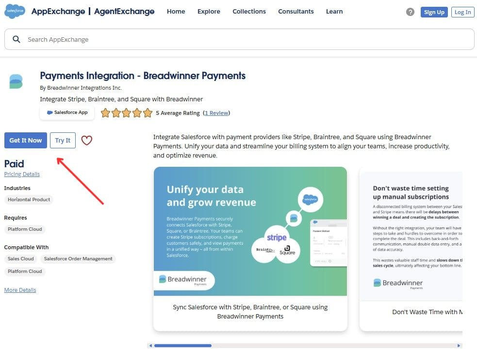 Breadwinner Payments on AppExchange