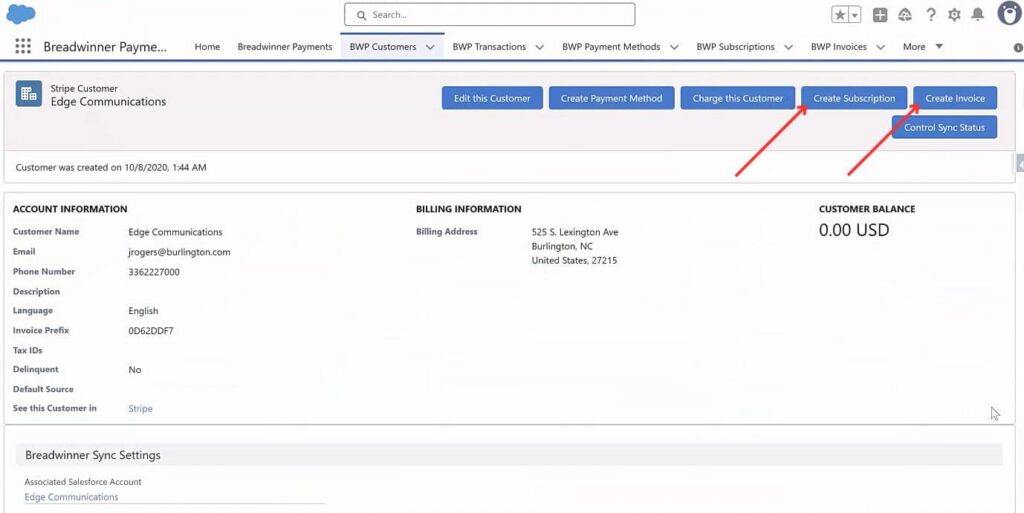 Buttons for instant creation of Invoices and Subscriptions within Salesforce