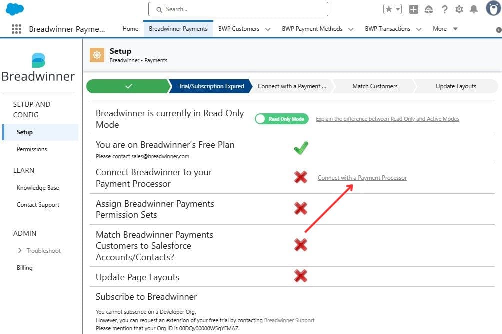 Connecting to a Payment Processor in Breadwinner Payments app