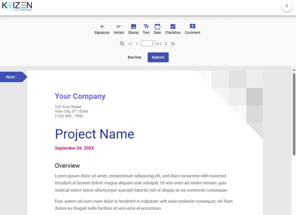 KAiZEN signing interface