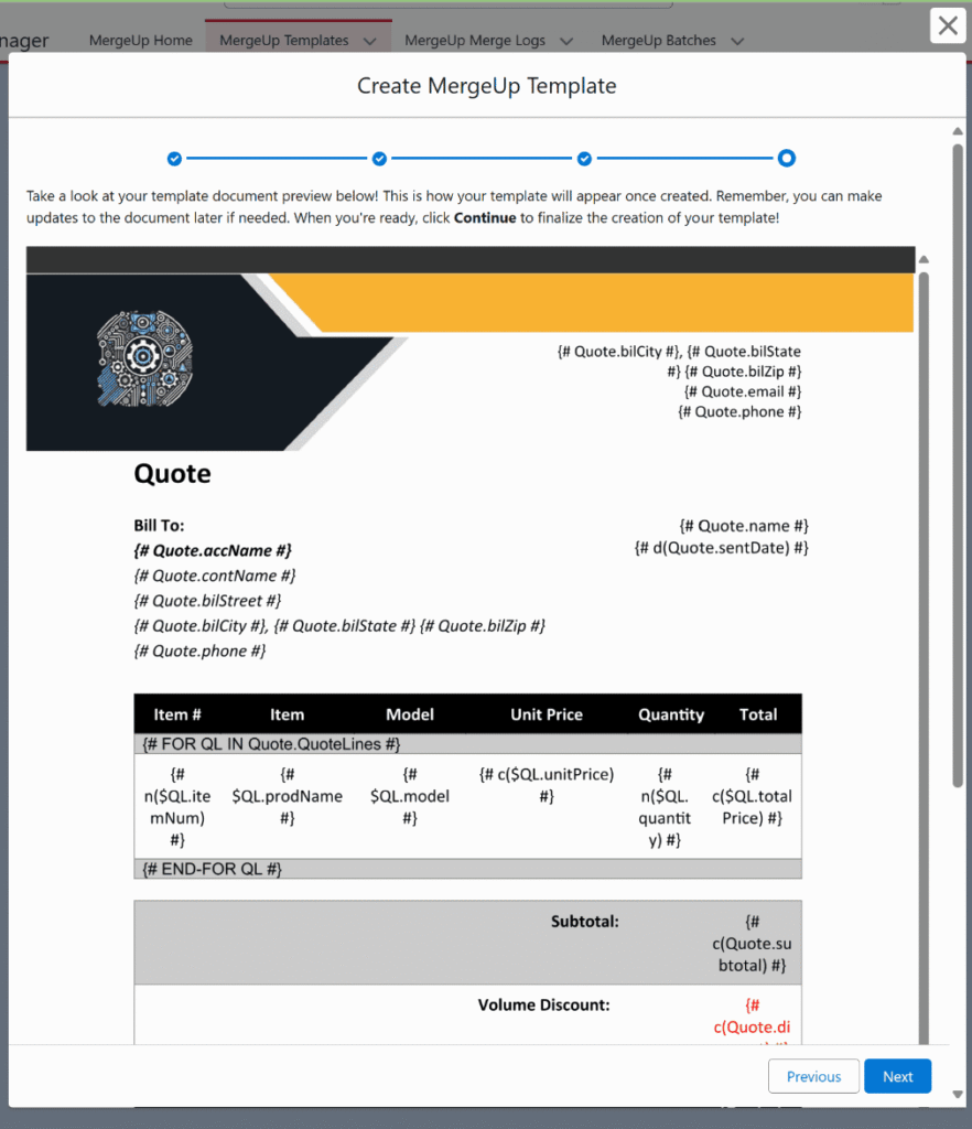 Create MergeUp Template