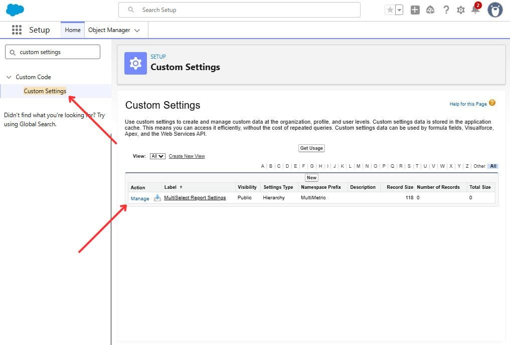Custom Settings menu