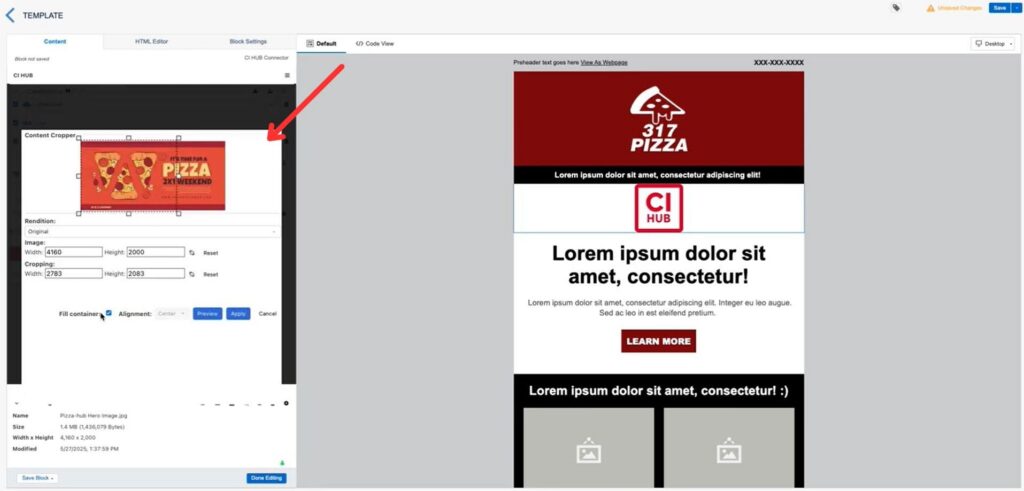 Editing an asset directly within Content Builder