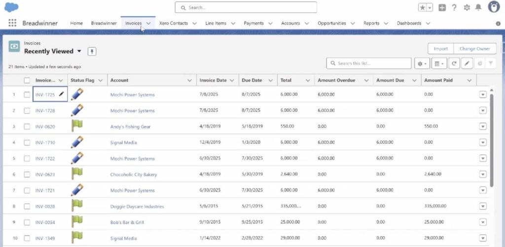 Invoices in Breadwinner