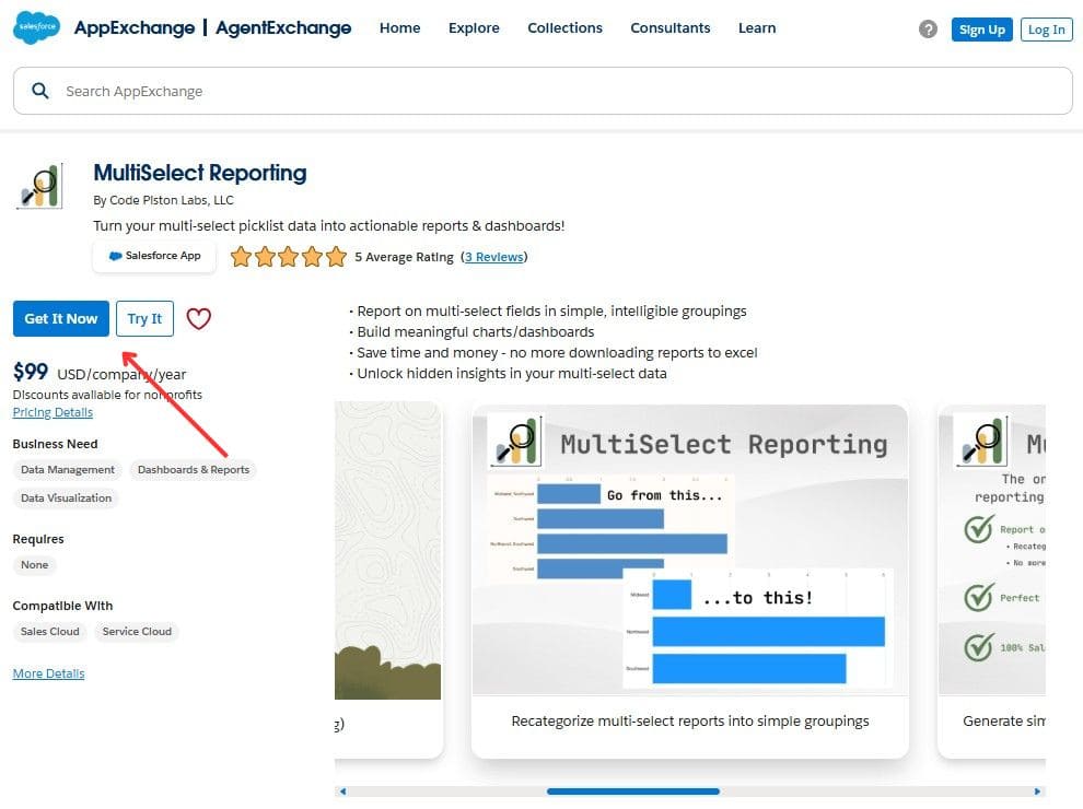 MultiSelect Reporting listing on AppExchange