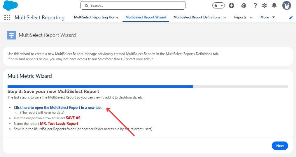 New report saving step instructions