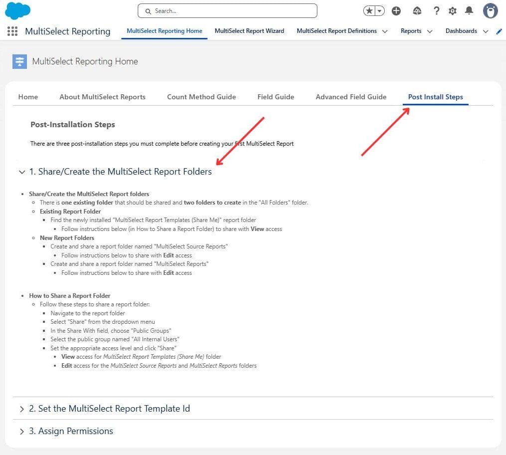 Subtab “Post Install Steps”