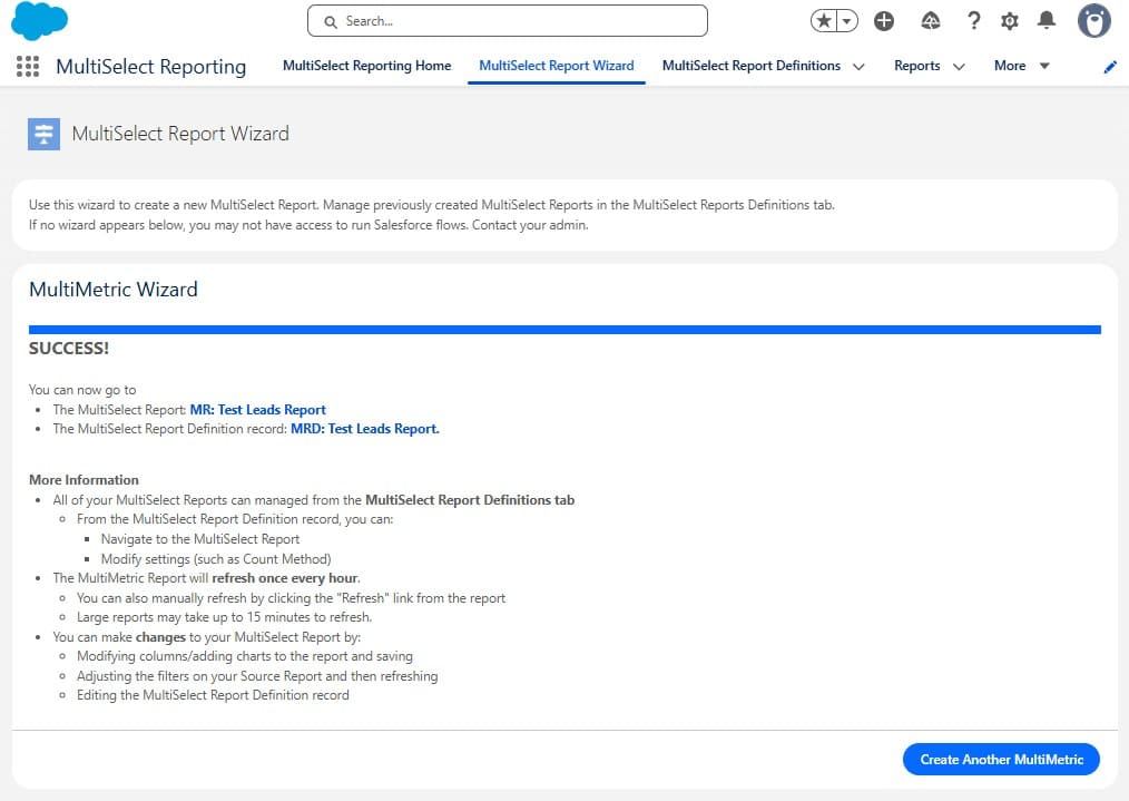 Success confirmation screen