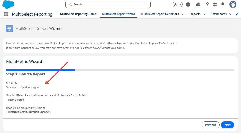 Wizard confirming report suitability