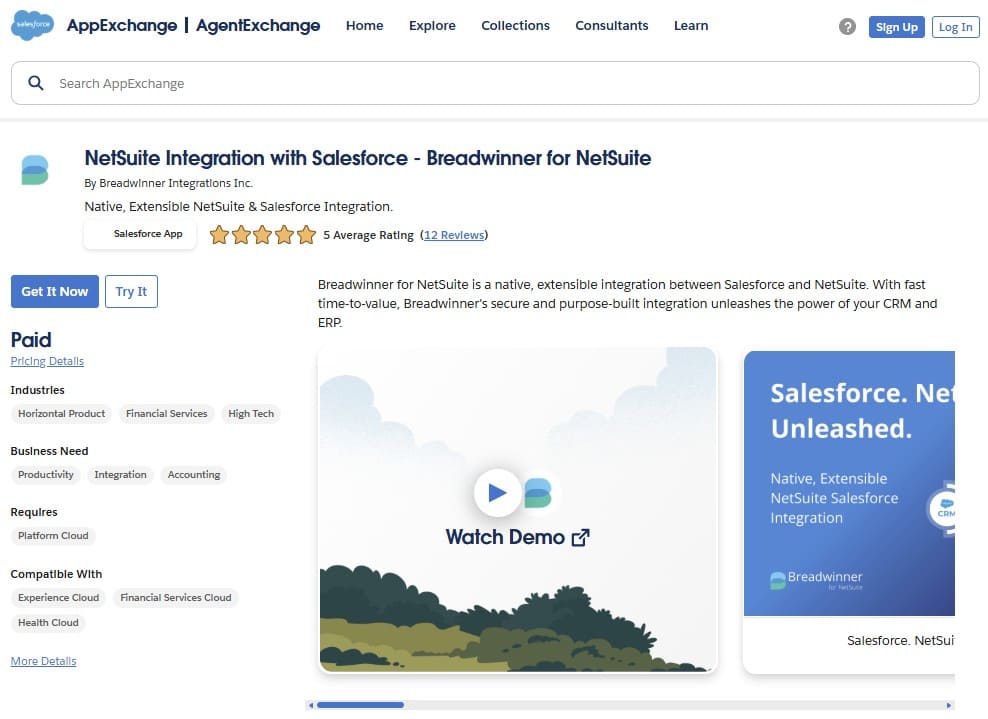 Breadwinner for NetSuite app on AppExchange