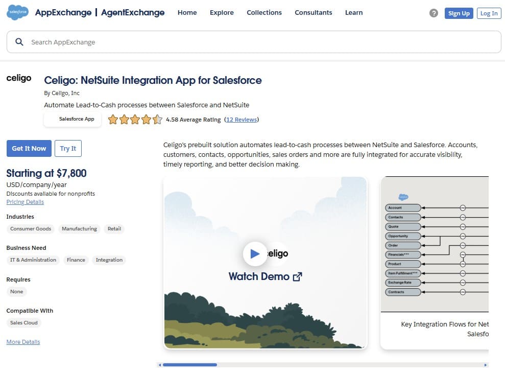 Celigo NetSuite Integration App for Salesforce on AppExchange
