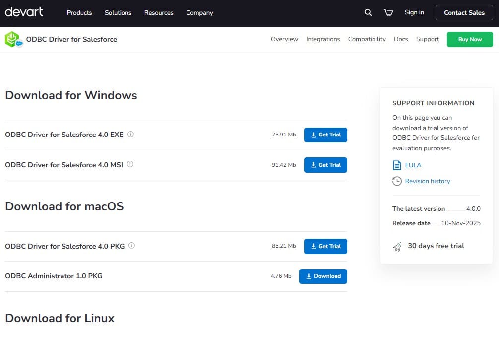 ODBC Driver for Salesforce download page