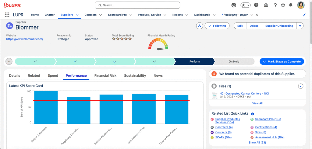 Suppliers Tab in LUPR