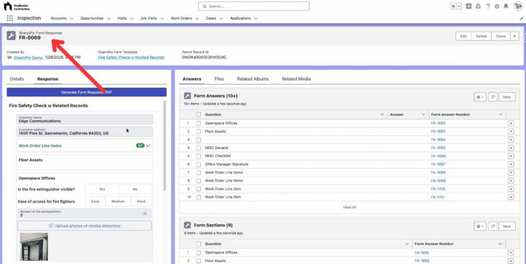 Example of SharinPix Form Response record