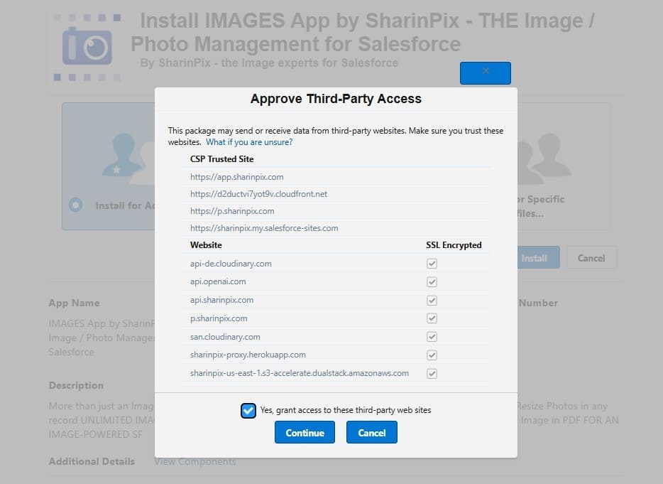 Granting access to use third-party resources during installation