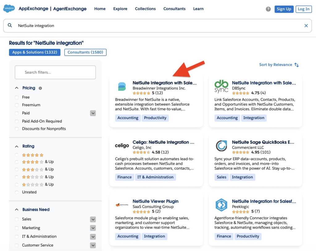 NetSuite Integration on AppExchange