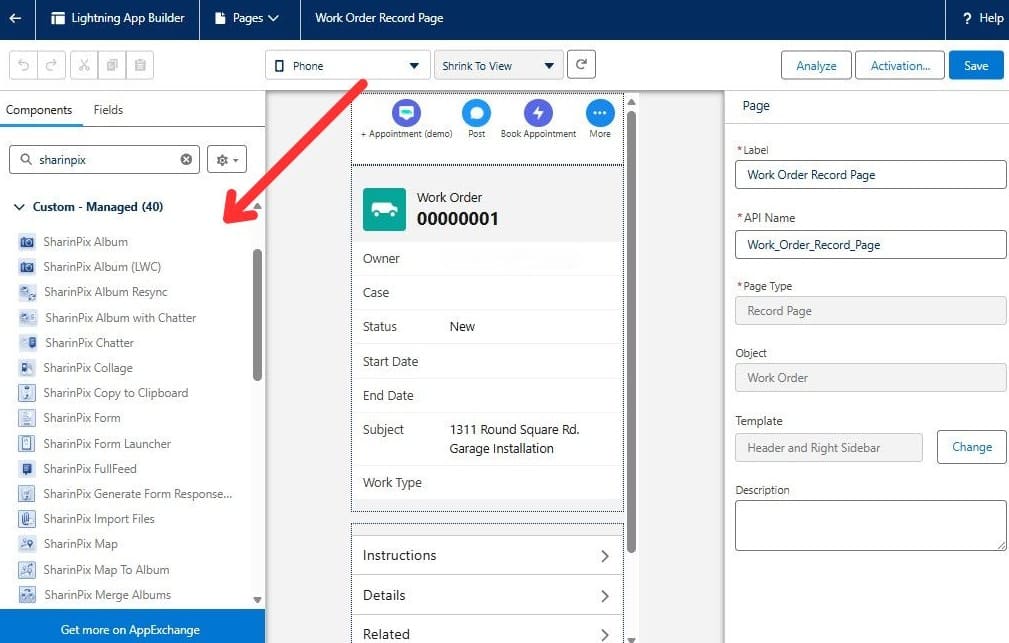 SharinPix Components in Lightning App Builder