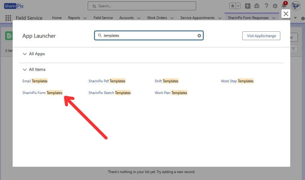 SharinPix Form Templates item in App Launcher