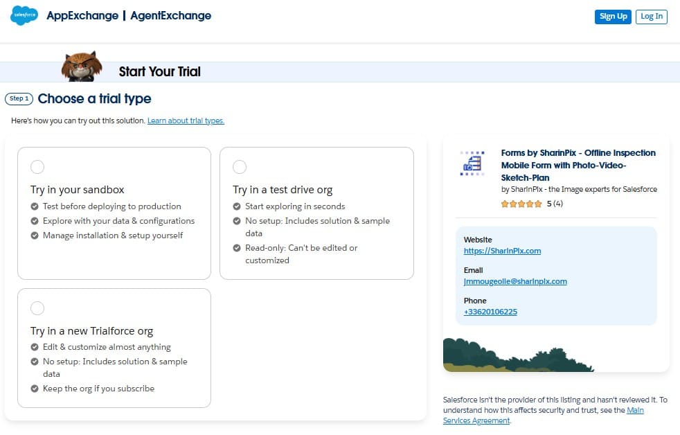 Trial options for Forms by SharinPix