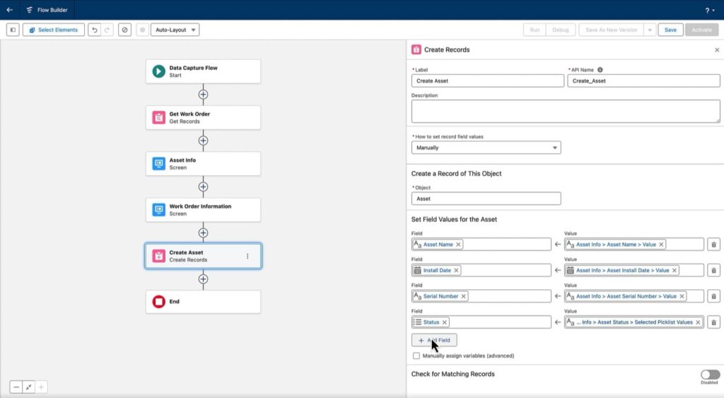Example of a Data Capture Flow in Salesforce Flow Builder