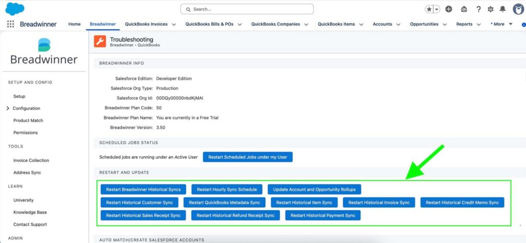 Sync job management page